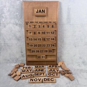 Vintage Wooden Perpetual Wall Calendar Block Set Mid Century Modern Date Display